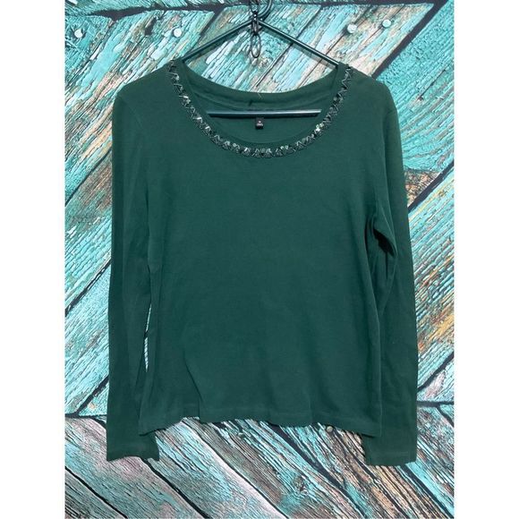 Talbots Green Bead Accent Neckline Size Medium 🍃🌿 - Picture 6 of 13